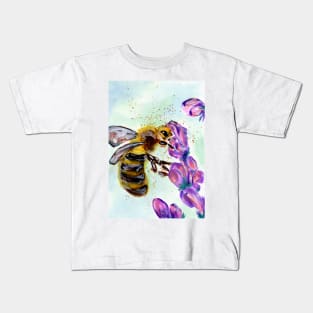 Honey Bee and Purple Flowers Kids T-Shirt